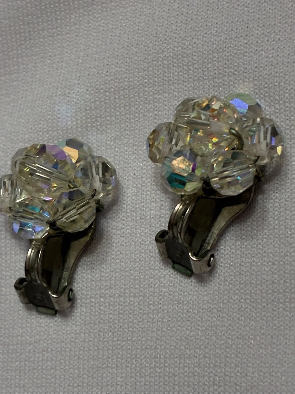 Vintage Iridescent Crystal Cluster Clip-On Earrings